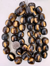 brown peach off white stripe motif, faux bone, vintage look resin, 23mm nugget round, 15" strand, sold per strand