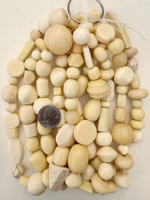 off white mix, faux bone, vintage look resin, mixed shape and size, 15