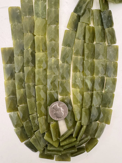 olive jade, 19x15x5mm faceted rectangle, 15