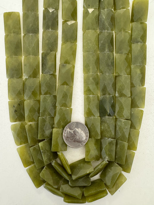olive jade, 19x15x5mm faceted rectangle, 15