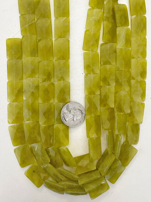 olive jade, 19x15x5mm faceted rectangle, 15