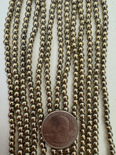 antique brass tone plated hematite, 4mm round, 15" strand,  SOLD PER STRAND
