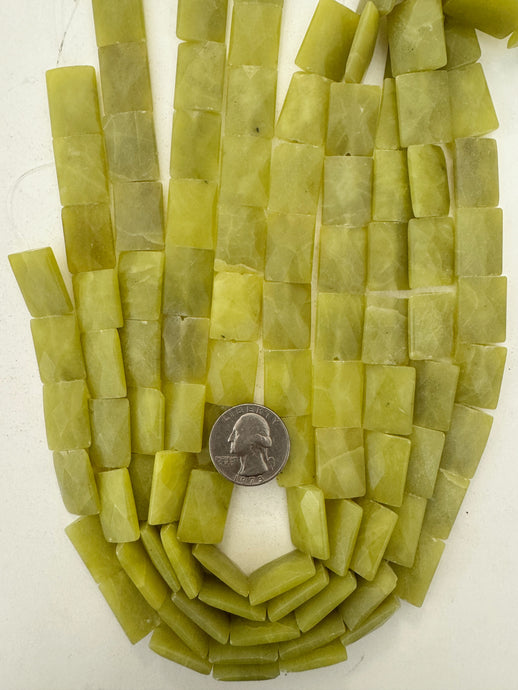olive jade, 19x15x5mm faceted rectangle, 15
