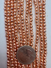 copper plated hematite, 4mm faceted round, 15" strand,  SOLD PER STRAND