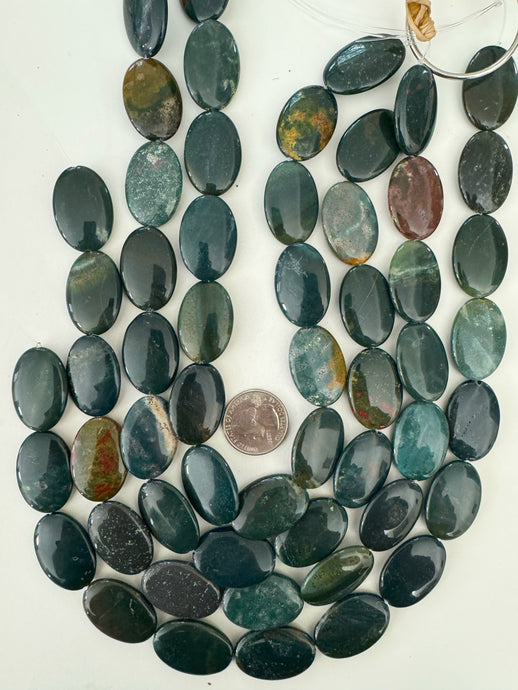 yellow green bloodstone, 29x20x5mm oval, 15
