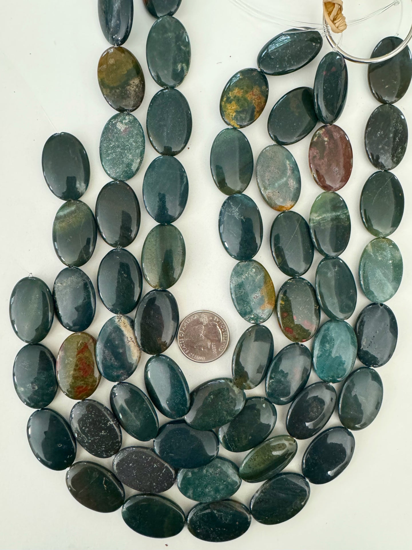 yellow green bloodstone, 29x20x5mm oval, 15