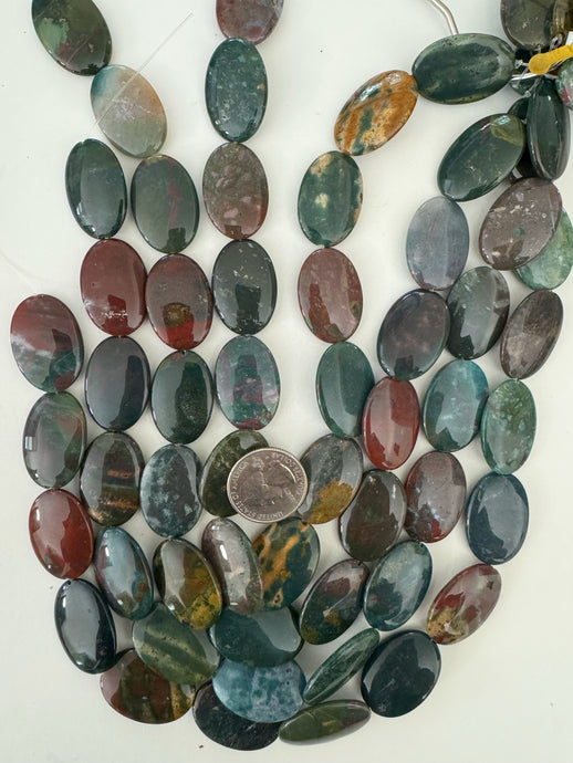 yellow green bloodstone, 29x20x5mm oval, 15