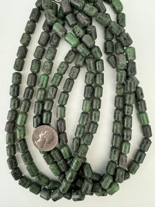 ruby zoisite, 13x8mm barrel, 15" strand, sold per strand, surface wear
