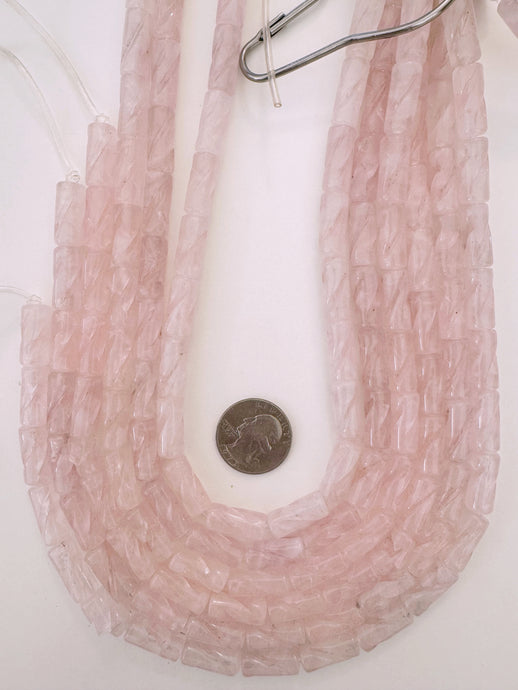 rose quartz, 18x8mm carved twist tube, 15
