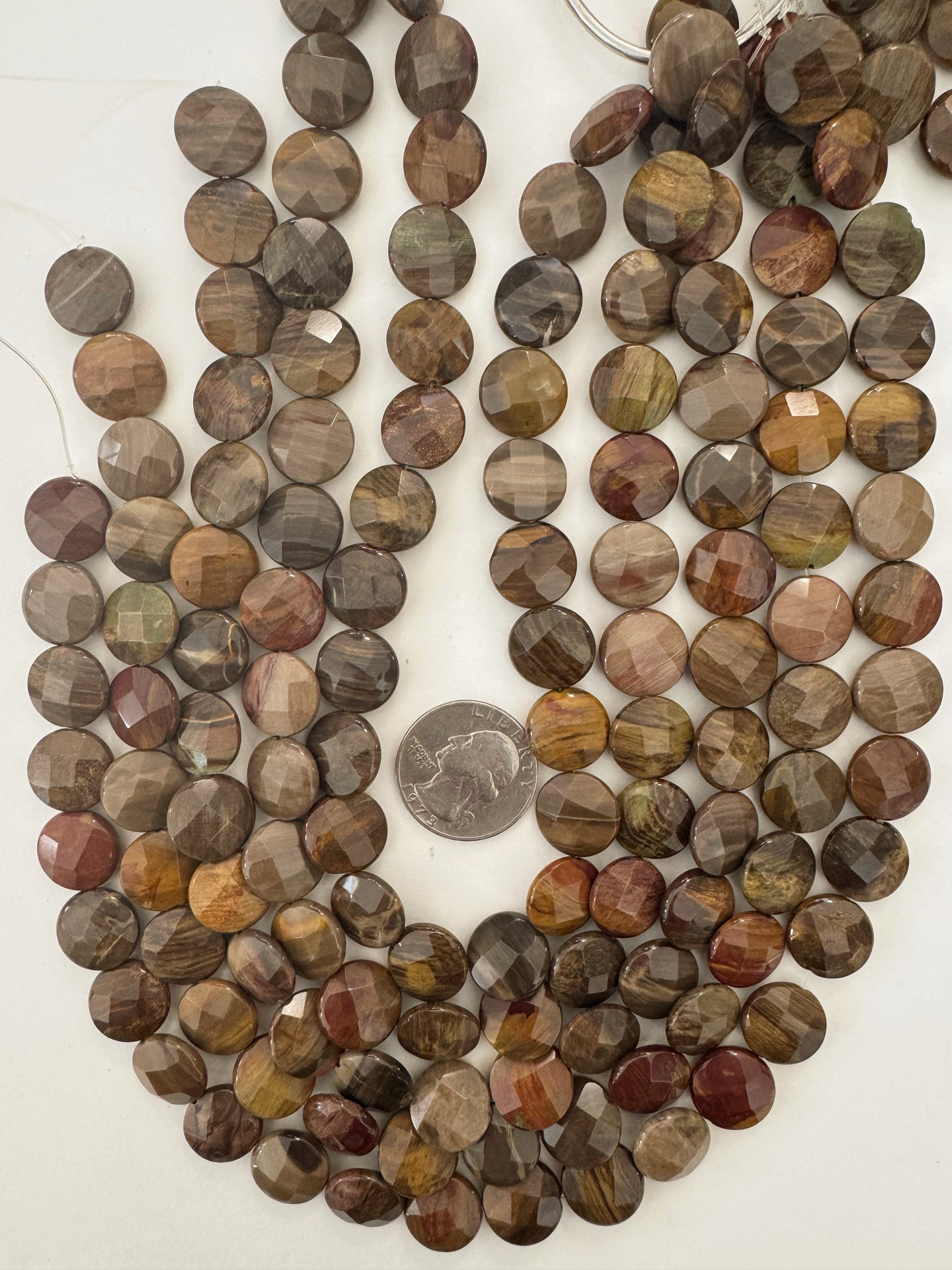 red wooden jasper, 14x14x5mm faceted coin, 15