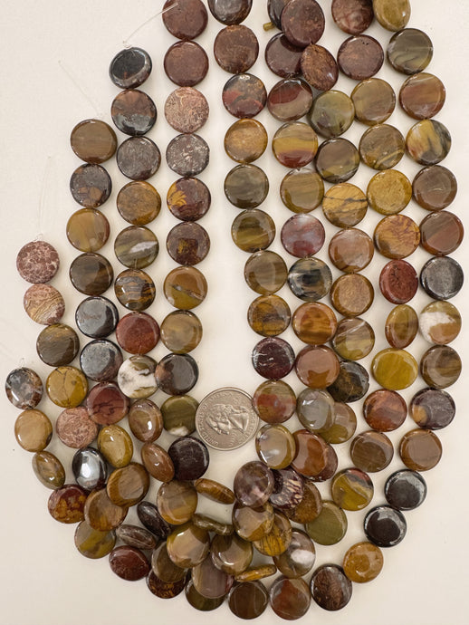 red wooden jasper, 16x16x4mm coin, 15
