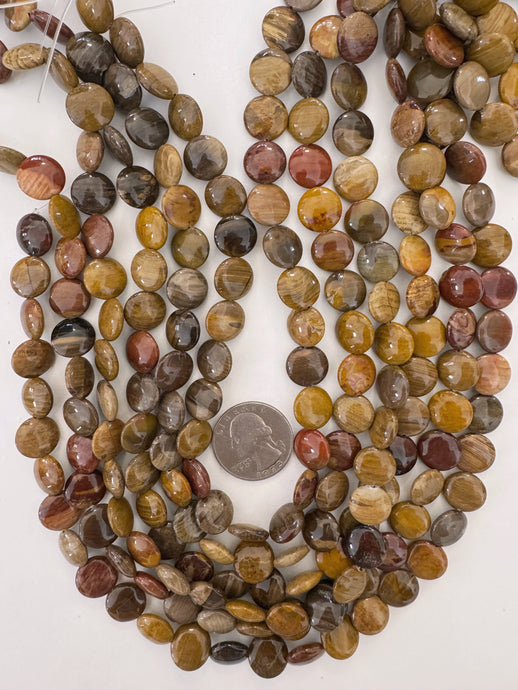 red wooden jasper, 12x12x5mm coin, 15