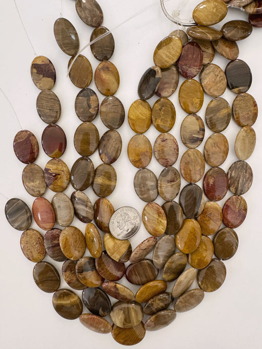 red wooden jasper, 25x18x6mm oval, 15