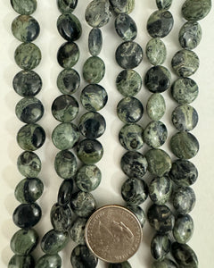 Kambaba Jasper, 12x12x5mm puff coin, 15" strand
