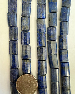 Lapis, 12x12x5mm puff faceted rectangle, 15" strand