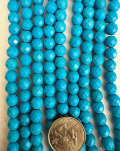 Magnesite Turquoise, 8mm faceted round, 15" strand