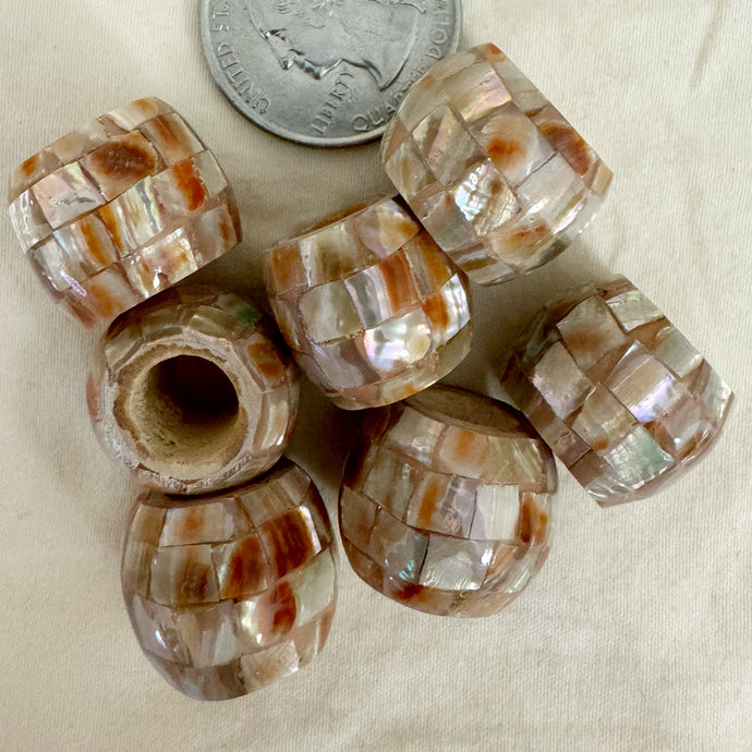 Red Abalone mosaic shell beads, 18x14mm barrel size mix, sold per bead