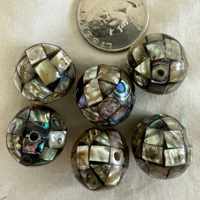 Abalone mosaic shell beads, 18mm round size mix, sold per bead (lighter batch)
