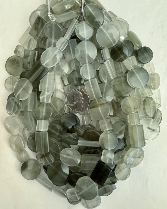 gray cloudy quartz, 10-18mm shape mix, 15