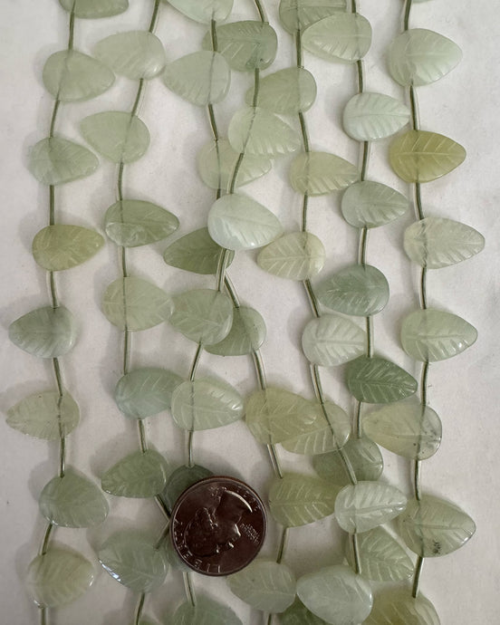 New Jade, 18x12x5mm puff hand carved leaf, 15