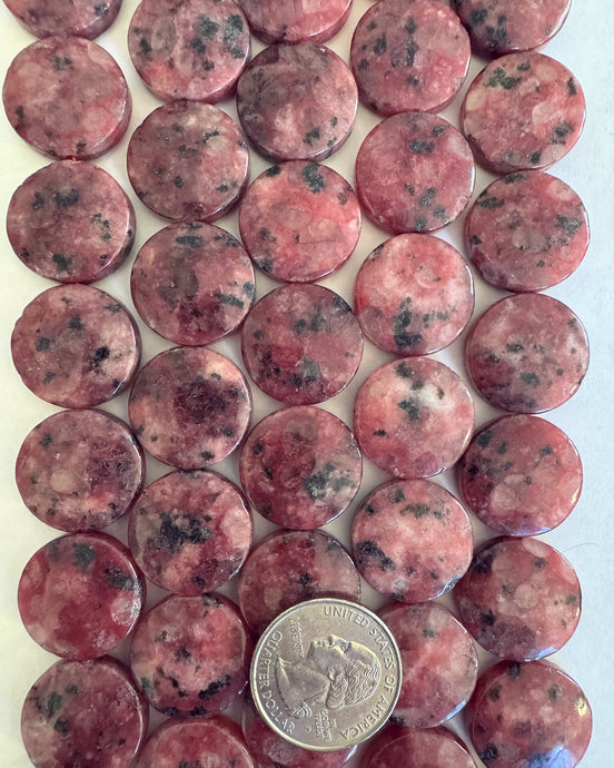 Pink kiwi quartz, 20x20x7mm puff coin, 15
