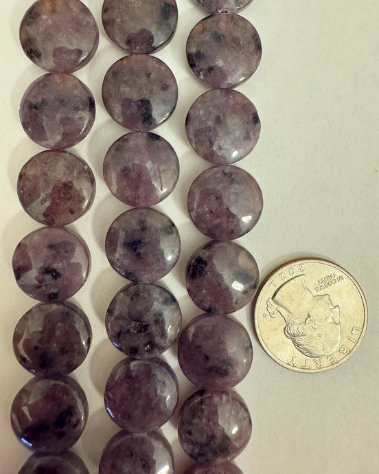 Purple Kiwi Quartz, 15x15x6mm puff coin, 15