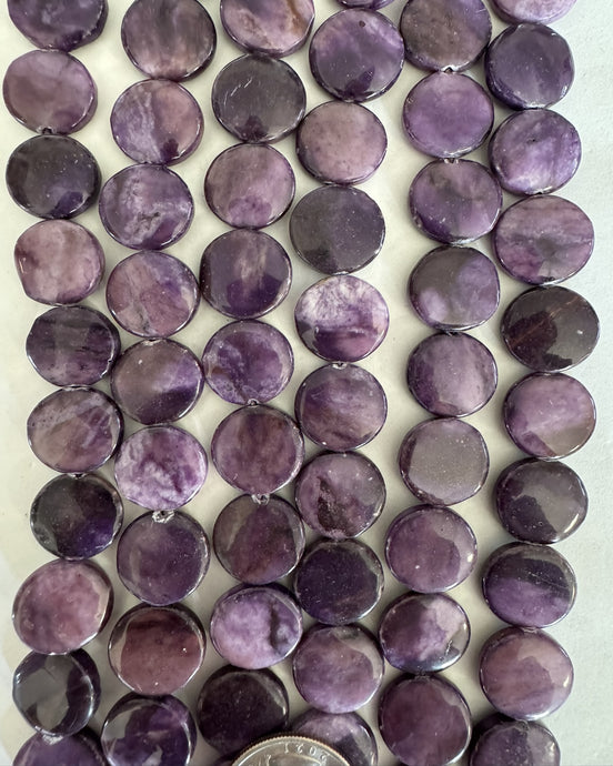 Purple Matrix Jasper, 16x16x4mm puff coin, 15