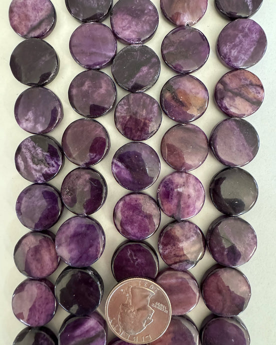 Purple Matrix Jasper, 18x18x6mm puff coin, 15
