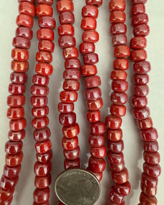 Pearly red glass, 9x7mm pony rondelle, 24