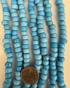 Turquoise blue pony glass, 9x7mm rondelle, 24" strand