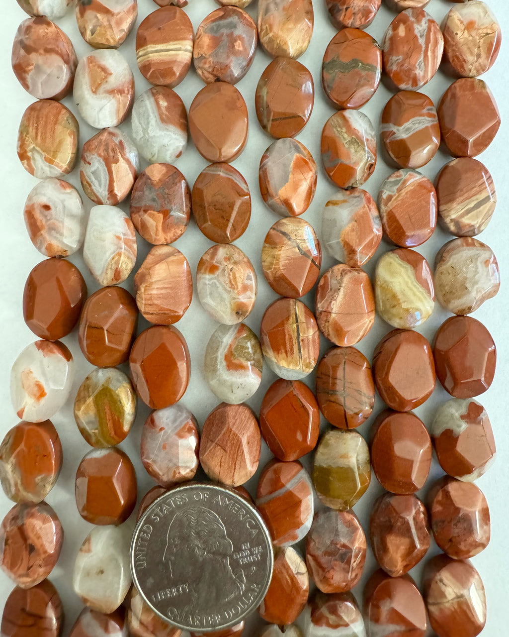 Red Bend Jasper, 14x11x6mm faceted oval nugget, 15