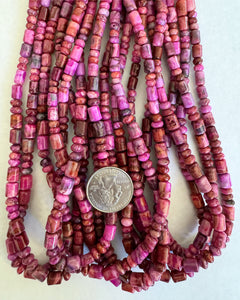Ruby Crazy Lace Agate, 4-6mm graduated size barrel rondelle mix, 15" strand