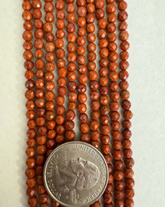 Red Jasper, 4mm faceted round, 15" strand