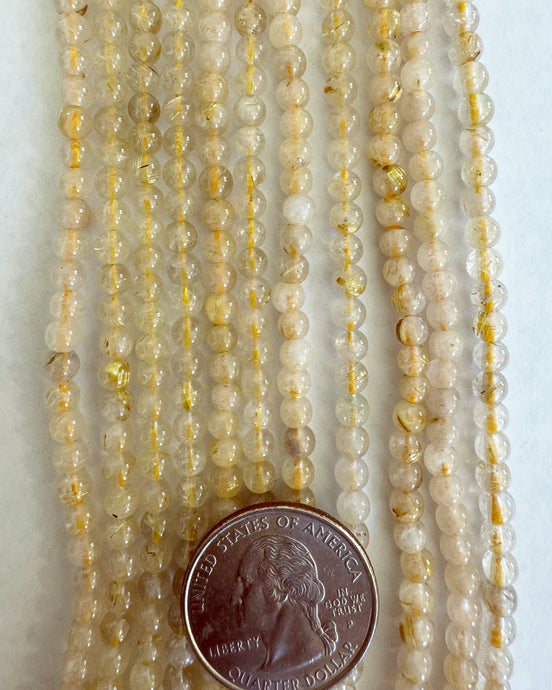 Golden rutilated quartz, 4mm round, 15