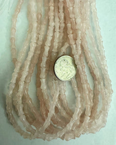 Rose Quartz, 9x4mm carved tulip tube, 15" strand
