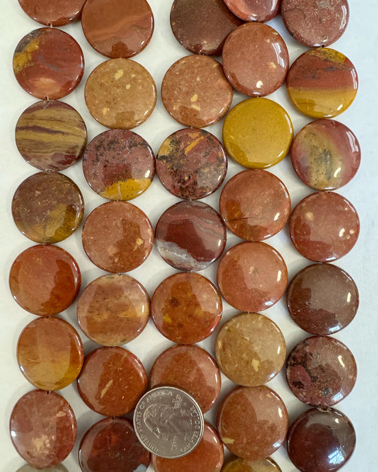 Red Wooden Jasper,25x25x7mm puff coin, 15