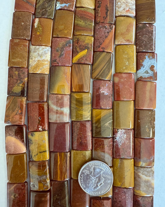 Red Wooden Jasper, 21x15x5mm flat rectangle, 15