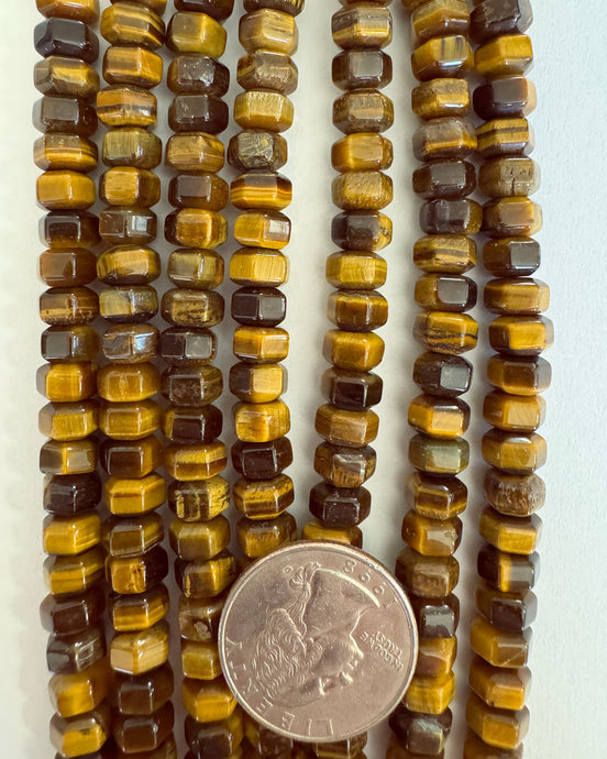 Tiger Eye, 7x6mm geometric faceted, 15