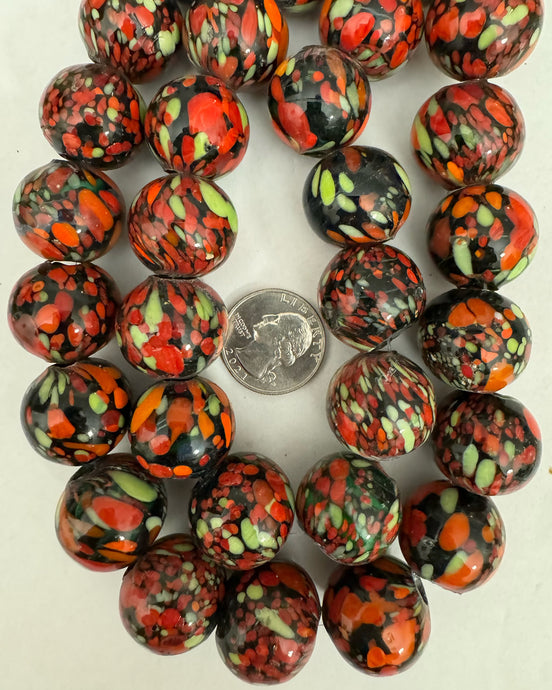 Black orange green red dotted glass, 22x20mm rondelle mix, 15