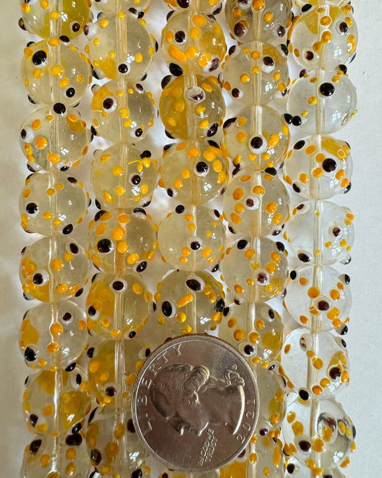 clear yellow black mix glass, 14x12mm rondelle mix, 15
